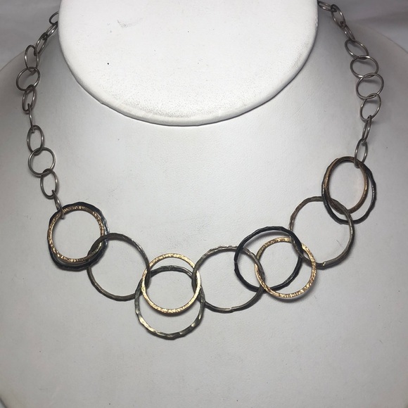 Sterling Tri Color Layered Rings Necklace - Picture 3 of 7